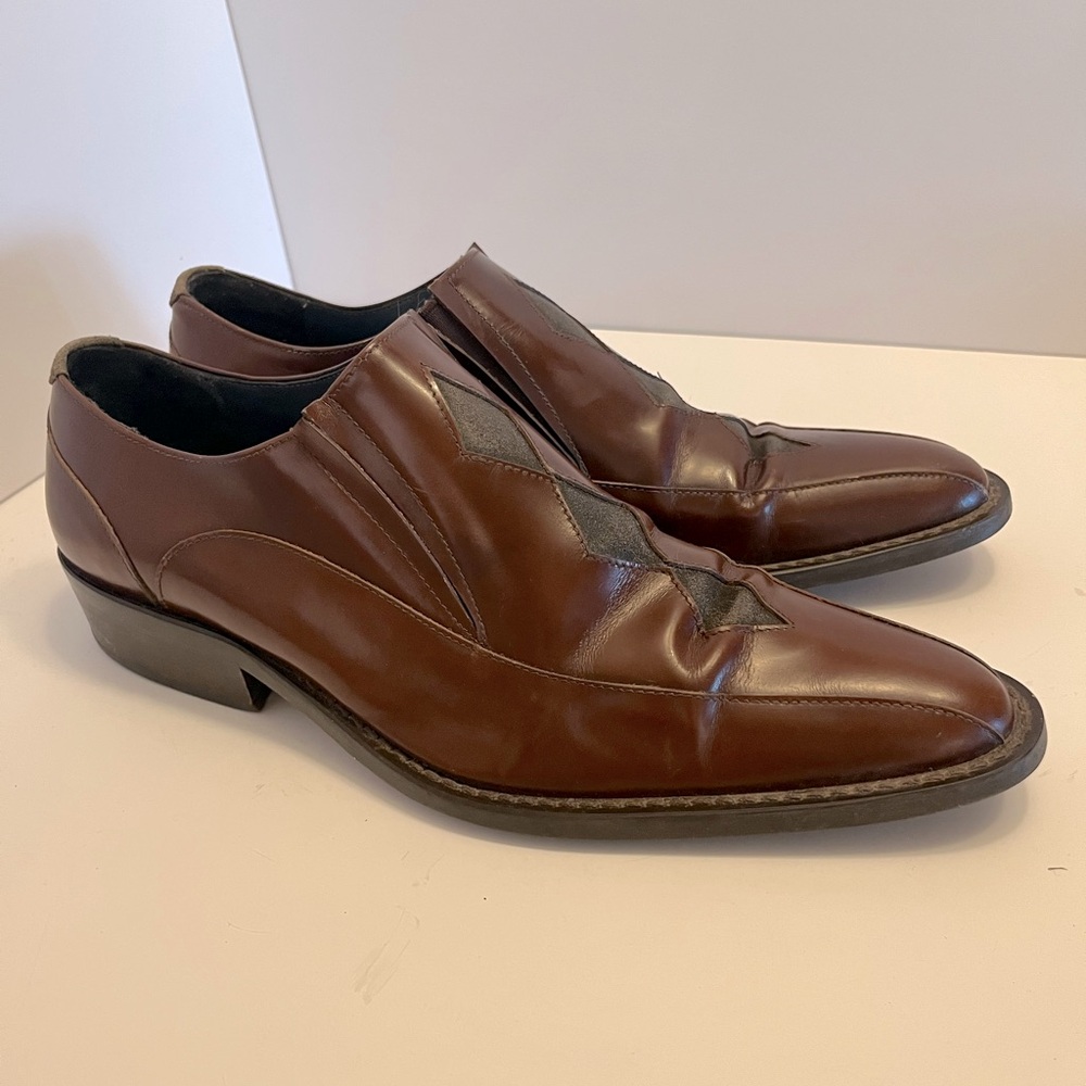 John Fluevog Ronnie "Sigurd" Rare Brown Leather Pointed Toe Loafers M10